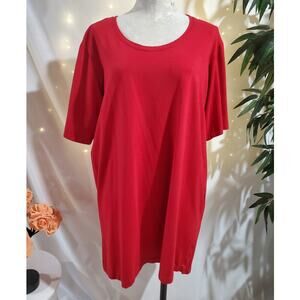 Eileen Fisher Organic Cotton Stretch Short Sleeve Tunic Top Womens Size L Red